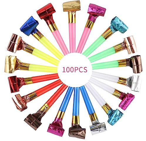 JSMTKJ Partito Trombette Fischietto 100 Pezzi Trombette Colorate Divertente Extra Lungo Noisemakers per Bambini Halloween Accessori per Feste Partiti