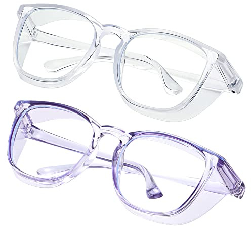 konqkin Safety glasses Goggles Nurses Protective Eyewear - Anti Fog Square Frame Stylish Clear Glasses for Women Men (clear blue purple)