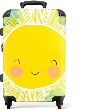 NoBoringSuitcases© Kindertrolley Reisekoffer mit Rollen Kinder Koffer | 67x43x25 cm - Leicht Carry on Luggage Sonne - Gelb - Natur