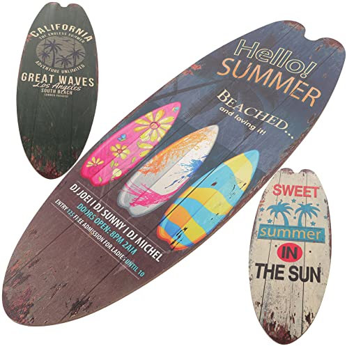 DOITOOL Surfbrett Deko Holz Wanddeko 3 Stück Surfbrettschilder Stranddeko Sommer Thema Tropisches Wandschild für Zuhause Bar Party Badezimmer Retro Dekoration Geeignet für Zimmer und Strandpartys