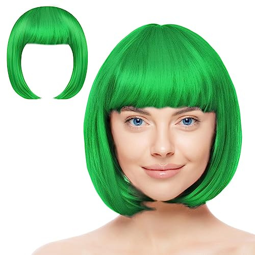 AOMIG Kort Bob Peruk Med 2 x Hårnät - Färgglad Neon Bob för Cosplay, Mardi Gras, Temafest och Halloween-Dekorationer