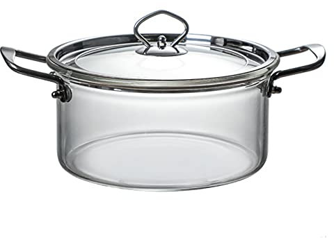 Pentola in Vetro Trasparente Pentola in Vetro con Coperchio Vetro ad Alta Resistenza al Calore in borosilicato Pasta Trasparente Pentola istantanea Pentola Pentola Stufato,2.3L (2.