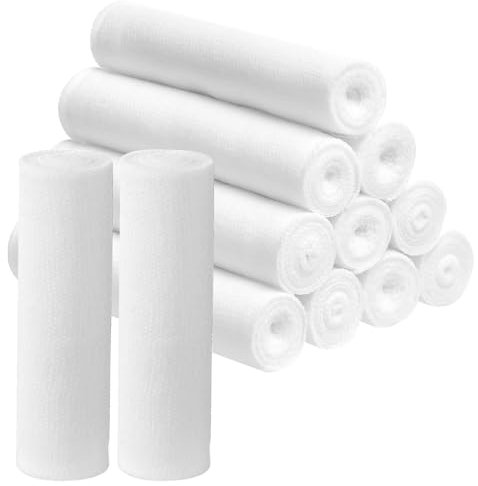 First Aid Bandages - Pack of 12 Conforming Bandages - Soft Gauze Roll for Sports Injuries - Ankle & Wrist Sprains