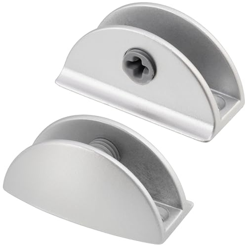 AERZETIX - C41645 - Lot de 2 pattes supports à glace pour vitre miroir 8-10 mm - pince à verre demi-lune - paroi de douche console - finition argent mat