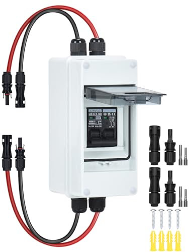 DIHOOL DC trennschalter PV anlage, Miniatur Leistungsschalter, DC1000V Sicherungsautomat 1 String 2 polig 60A Mit Solarstecker Kabel IP65 Wasserdicht Gehäuse Für balkonkraftwerk, batterie, Solarmodule