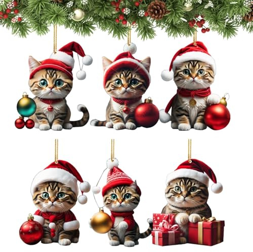 TAOLE Lustige Weihnachtskugeln - 6 Weihnachtskugeln Katze - Kätzchen Weihnachtsbaum Hängedekoration - Weihnachtsbaumschmuck Tiere Lustig - Tierornament Für Tür Autorückspiegel Fenster Rucksack