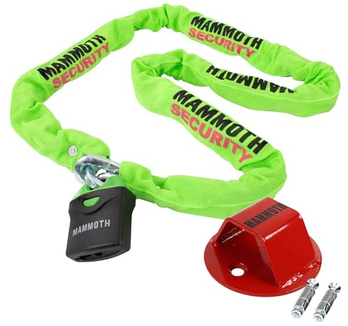 Mammoth Security Heavy Duty Motorcycle Chain and Padlock + Ground Anchor 1.8M Length Steel Chain - Motorbike Scooter Security