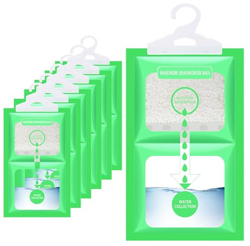 Wardrobe Dehumidifier Bag 6 Pack Moisture Absorbers, Hanging Interior Ideal to Stop Damp & Condensation for Wardrobe, Cupboard, Home, Kitchen, Garage, Bedroom, Caravan, Office, Basement - 600G Total
