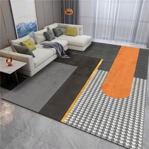 RUGMRZ Bürostuhl Unterlage Teppich Esszimmer Deko Orange Grau Klassisch Unregelmäßig Geometrisches Design Wohnzimmer Teppich Pflegeleicht für Fleckerlteppich 200X260CM