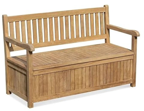 Teako Design Teak Truhenbank Piceno Massivholz Wetterfest, Holzbank für den Außenbereich, langlebig und robust, Verschiedene Größen, Gartenmöbel, Terassenzubehör (180 cm)