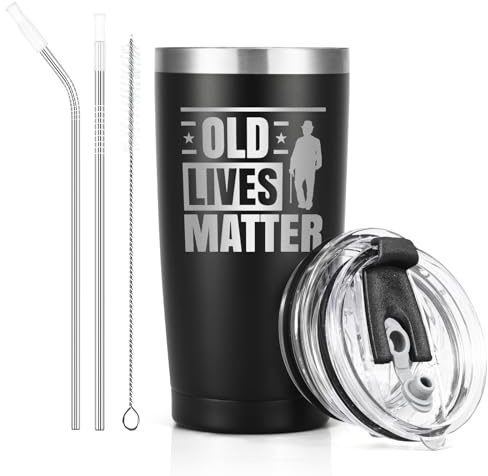 Livole Funny Retirement Mug, Old Lives Matter - 20oz Stainless Steel Tumbler for Dad, Grandad, Christmas & Father's Day