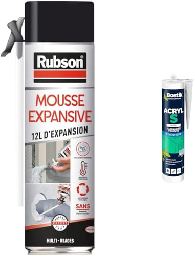 Rubson | Mousse Expansive Multi-Usages (aérosol de 300 ml) Blanche & BOSTIK - 310.11418 - Mastic Acryl S Maconnerie/Peinture - 310 ml - Blanc