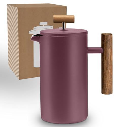 LAMBDA COFFEE Thermo French Press rostfritt stål I 0,35 l 3 storlekar tillgängliga I kaffebryggare av rostfritt stål I dubbelväggiga: håller lång varm I kaffebryggare I kaffepress röd (2 koppar)
