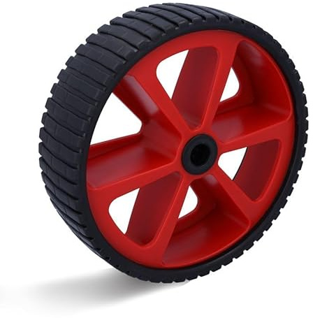 Pannensicheres Rad 260 mm Thermoplastischer Gummi Sackkarre Ersatzrad Slipwagen, Rollenlagerbohrung 20mm (W7/2/260/75/20/PPR/TPRS/L/55-Shore), rote Felge, schwarzer Gummi, Tragkraft 150Kg.