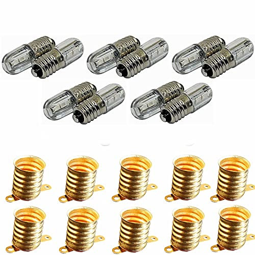 10x E10 3V LED + 10x Lampenfassung als Set LED Lampe Fassung Sockel Spielzeug Puppenhaus warmweiß kaltweiß (Kaltweiß)