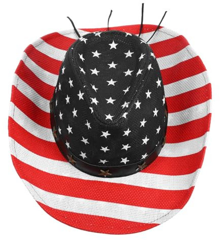 Vaguelly Cowboyhut Aus Denim Mit Amerikanischer Flagge Dekorativer Nationalfeiertagshut Für Herren Unabhängigkeitstag Kostümzubehör Verstellbarer Riemen Retro Style Für Sommer Und Party