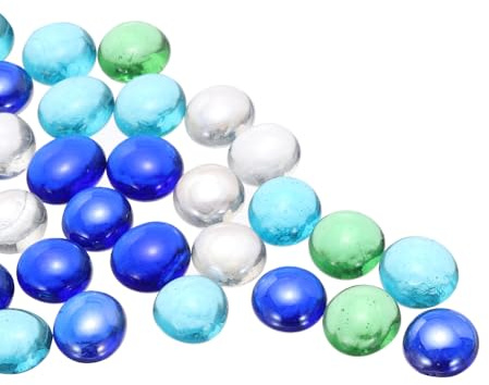 sourcing map Perline di vetro, pietre preziose piatte in vetro verde/bianco/blu/blu scuro, 0,1 kg (1,2-2,2 cm), ciottoli di vetro per riempire vasi, decorazioni per acquari, fai da te