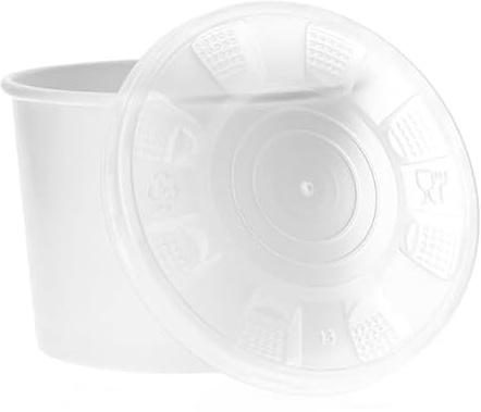 Monouso | 50 Tarrinas de Cartón Blanco con tapa separada I 350ml I Ø9,5cm I Envase para Comida, Sopa, Cremas, con Tapa, Color Blanco, Apto para Microondas