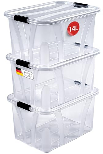 KONZEPT Aufbewahrungsbox mit Deckel (14L-3er Set), BPA-frei, robuster Verschlussclips