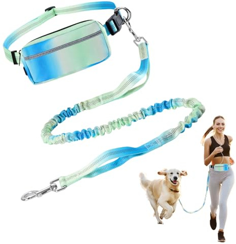 Guinzaglio per Cani Mani Libere Guinzaglio da Jogging per Cani con Cuciture Riflettenti Guinzaglio Regolabile da Corsa con Cintura In Vita per Corsa, Jogging (Verde)