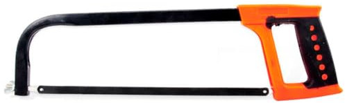 Tradineur - Sierra de arco, mango ergonómico de plástico y hoja intercambiable de 31 cm, resistente y ligera, cortar metal, bricolaje - 450 mm