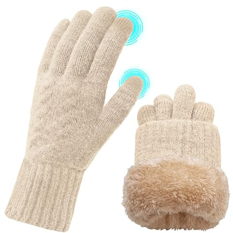 ehsbuy Guantes termicos Invierno para Mujer Pantalla Tactiles Lana Forro Cálido Cable Tejido Guantes Resistente al Viento Guantes de Teléfono para Movil Esquiar Ciclismo Conducir Deportes