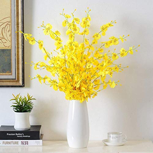 JZWCHQ Fiore Artificiale in Vaso Orchidea Artificiale Fiori Finti in Seta Orchidee Gialle danzanti Steli Fiore con Vaso Bianco