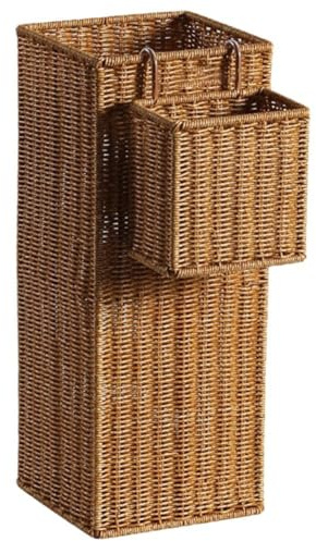 Ymxygz Weaving Umbrella Stand with Hanging Basket Umbrella Bucket Storage Rack Tall Umbrella Holder Bucket for Doorway Porch Bathroom Hallway