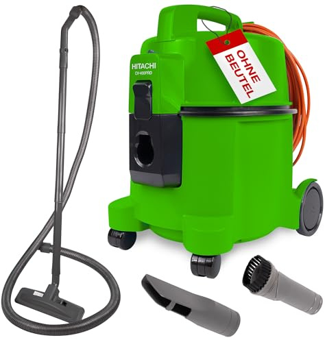 HITACHI Staubsauger CV-400 PRO mit HEPA Filter 7,5L, Beutellos - Profi Bodenstaubsauger 880W, leise 74 dB, 13m Radius, Teppichdüse & Zubehör, Gewerbesauger für Haushalt & Industrie (Grün)
