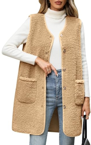 RITOSTA Fleece Women's Gilets Long Lightweight Ladies Jackets Sleeveless Womens Gilet Fluffy Longline Body Warmers Autumn Winter Spring Button Down Fuzzy Vest with Pockets