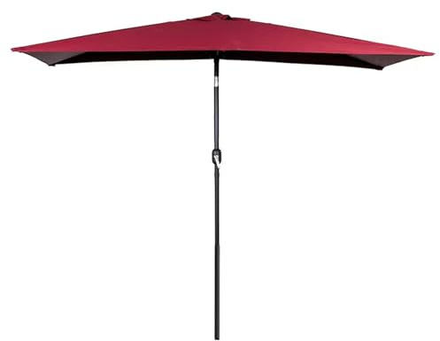 QUSYZD Generic 2,44 m halbrechteckiger Terrassenschirm für den Außenbereich, halber Balkonschirm, Gartenwandschirm mit Kurbel und 5 Streben, eine Farbe: Rot,One Color-Red
