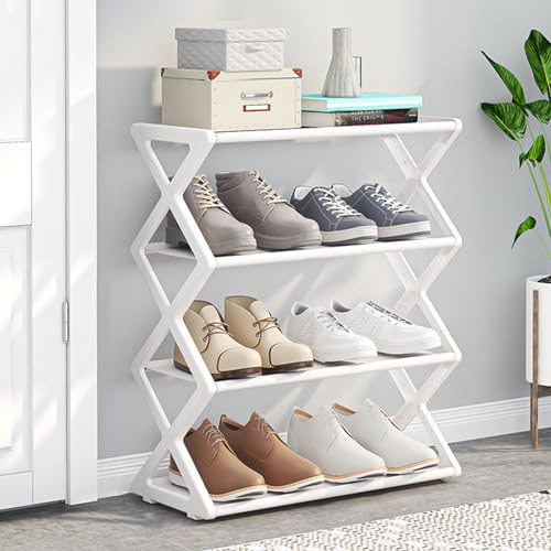 Schuhregal, faltbares Schuhregal, platzsparende Schuhregale, Organizer, für kleine Räume, Eingangsbereich, Flur, Schrank, 4 Ebenen (weiß)