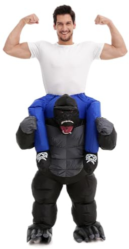 HSCTEK Inflatable Gorilla Costume Adult Men Women, Blow up Ride on Animal Cosplay Teen, Riding Halloween Rider Clothes Plus