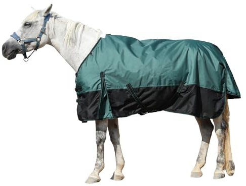 Pferdedecke 1200D, mittelschwer, Standard-Hals, wasserdicht und atmungsaktiv, Outdoor-Teppich, 200 g Füllung, Dunkelgrün, 2,1 m