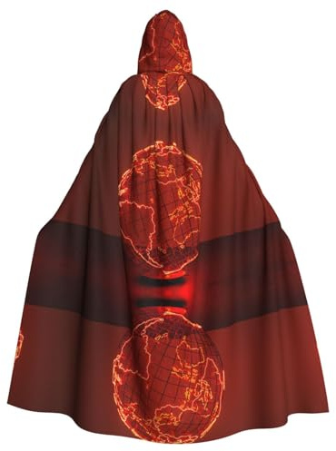 FEYUNYAN Gruseliger Halloween-Umhang für Erwachsene, elektrischer Globus-Kapuzenumhang, Gothic-Hexen-Vampir-Umhang mit Kapuze, verstellbarer Kordelzug, Kostüm-Umhang für Halloween, Party, Cosplay