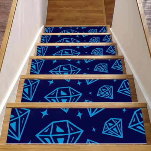 RODAILYCAY Alfombra para peldaños de escalera azul diamante, paquete de 15 unidades de 8 x 30 pulgadas, para peldaños de madera en interiores, almohadillas antideslizantes para escaleras, protectores