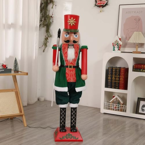 AFAGUEEUPD 160cm Casse-Noisette Géant en Bois, avec lumières et Musique, Bras oscillant Automatique pour Jardin, pelouse ou Porche Pendant Les fêtes de Noël A1