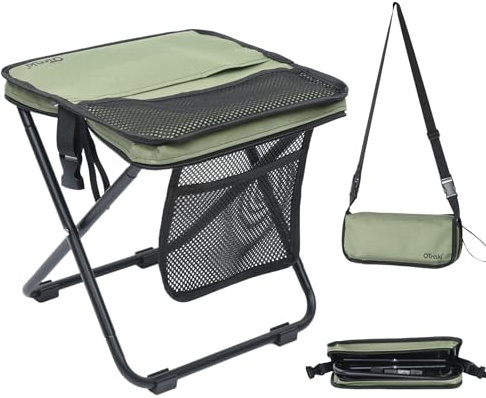 OTraki Silla Plegable Portatil 31x31x28cm, Taburete Plegable para Camping con Correa Silla Plegable Pequeña Y Portátil Verde Silla De Camping Ligera para Jardín, Pesca, Barbacoa (Verde)