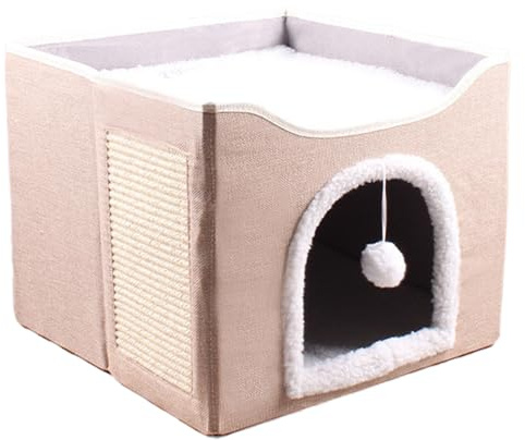 Tienda de campaña plegable para gatos – Cama grande para gatitos ¦ 41 x 41 x 35 cm, cama cálida para gatos para descanso en interiores, lugar de descanso felino forrado de lana con diseño portátil