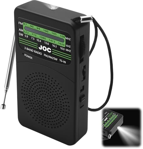 Radio Portable AM/FM/SW, Mini Radio à Piles Survie (AA) avec Clip et Cordon/Lampe Torche, Fonction écouteurs, Excellente Qualité Sonore, Mini Radios de Poche Cadeaux de Saint-Fête des pères