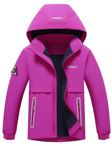 BuyiRen Boys Girls Windbreakers Jacket Rain Jackets Hooded Raincoat Fleece Lined Rain Coats for Kids, 5-16 Years