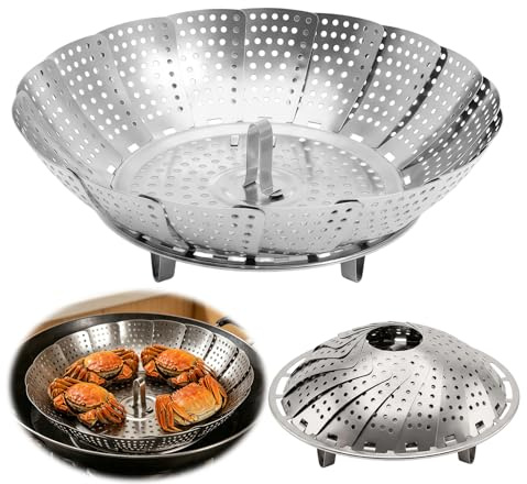 NYVOR Bandeja de vapor para olla, 27 cm, plegable, ajustable, de acero inoxidable, cesta de vapor, cesta de vapor para ollas, ollas a presión, para guisar frutas, verduras, pescado, mariscos, varios