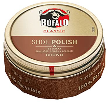 Bufalo Schuhcreme mit natürlichem Bienenwachs zur besonderen Pflege Ihrer hochwertigen Schuhe. (75 ml, Braun)