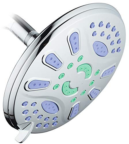 AquaStar Elite Pommeau de douche haute pression 6 jets antimicrobiens antiobstrués pour plus de puissance et moins de nettoyage Raccord à bille en laiton massif Finition chromée 17,8 cm