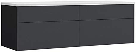 StoneArt Badmöbel Set Mineralguss Waschbecken Waschschale Aufsatzwaschbecken und Unterschrank Waschtisch Einzel- oder Doppelwaschbecken Venice VE-1600pro dunkelgrau 160cm