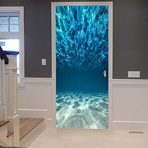 A.Monamour Türtapete Selbstklebend Türfolie Türposter 3D Tief In Den Ozean Blaue Meereswelt Unterwasser Natur Kunst Druck Vinyl Folie Türdeko Tapete Wandbild Türaufkleber Türtattoo 77 x 200 cm