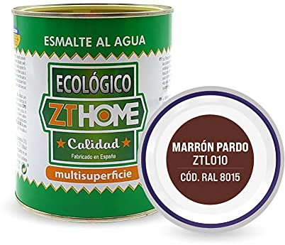 Pintura acrilica Ecológica al agua Barniz Mate madera, metal, radiadores, aluminio / Esmalte al agua / cunas, muebles, azulejos puertas exterior-interior 750ml (Marron Pardo - RAL 8015)
