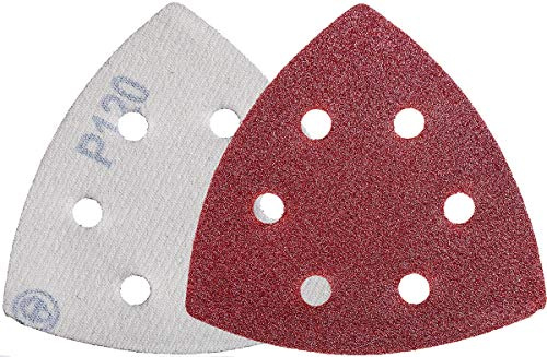 YoiYee Hoja de lija Delta de grano 120, almohadilla de papel de lija triangular, disco de papel de arena, 6 agujeros, 93 x 93 x 93 mm, paquete de 20