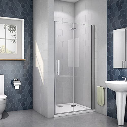 Acezanble Porte de douche pivotante et pliante 70x195cm en niche, 6mm verre transparent sécurit avec le traitement d'anticalcaire
