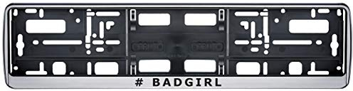 Auto Kennzeichenhalter in der Farbe Silber/Schwarz Nummernschildhalterung Auto, Nummernschildhalter lustige Sprüche Zitate badgirl 2 Stück